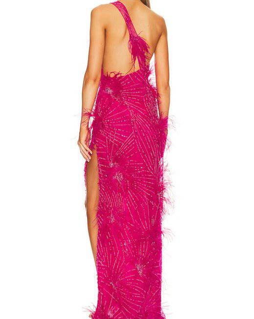 Eleanor One Shoulder Rhinestone Sequins Side Slit Maxi Dress - Hot fashionista