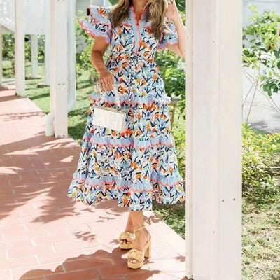 Vestido midi con dobladillo escalonado y estampado floral Faith