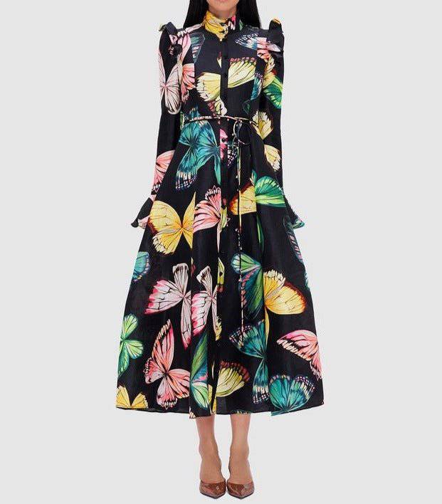 Faye Butterfly Print Button Down Midi Dress - Hot fashionista