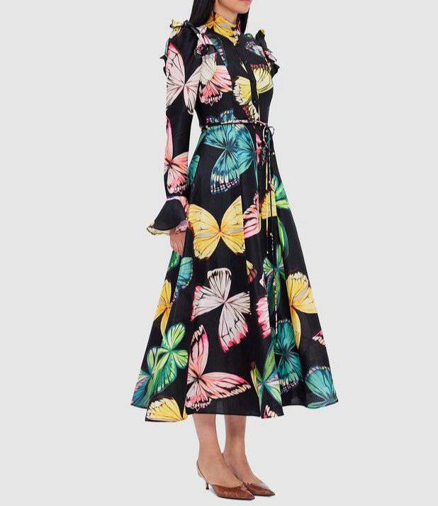 Faye Butterfly Print Button Down Midi Dress - Hot fashionista