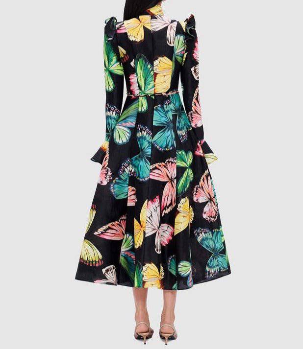 Faye Butterfly Print Button Down Midi Dress - Hot fashionista