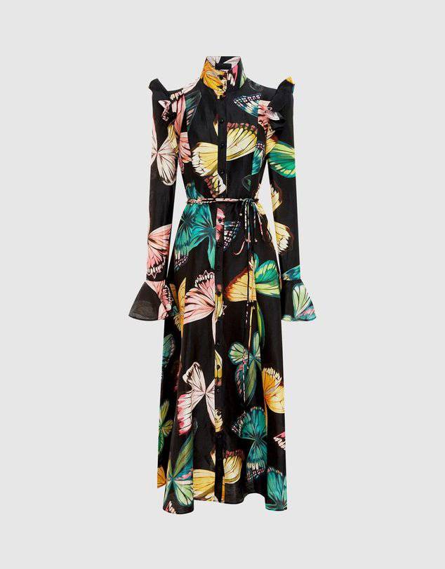 Faye Butterfly Print Button Down Midi Dress - Hot fashionista