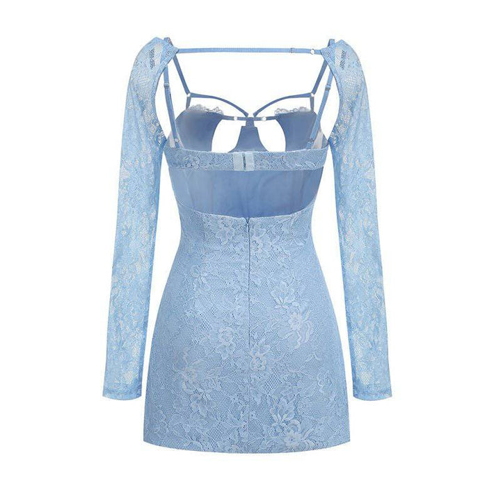 Greta Long Sleeve Strappy Lace Bustier Mini Dress - Hot fashionista