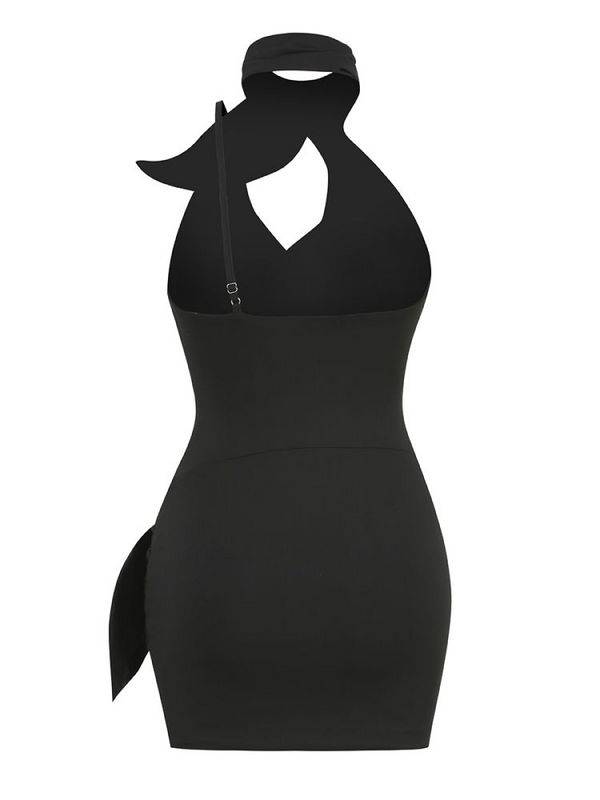 Hayley Halter Neck Strap Draped Bow Mini Dress - Hot fashionista