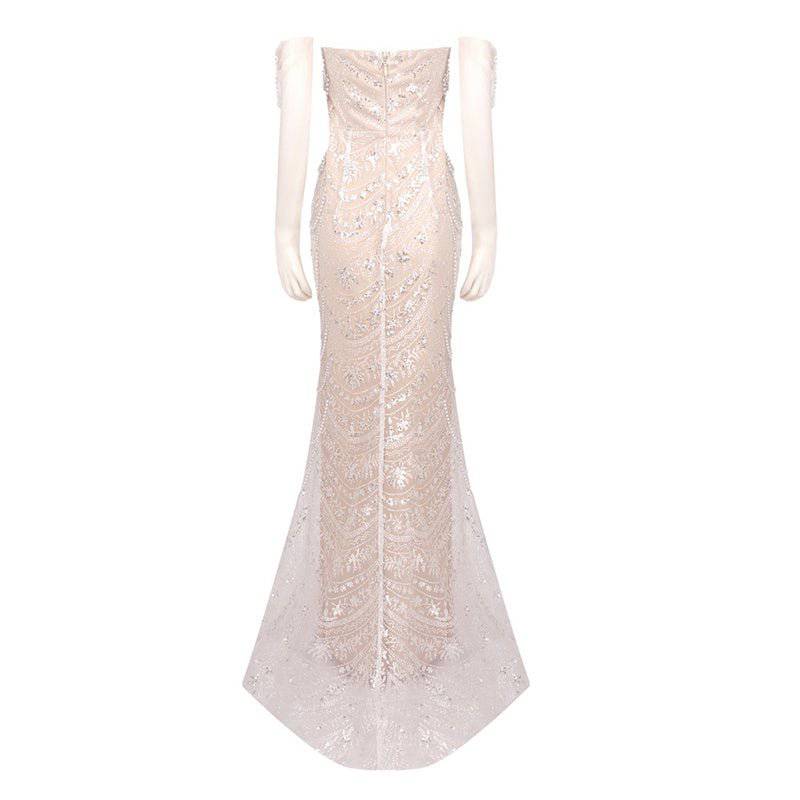 Hollie Beaded Pearls Lace Mermaid Dress - Hot fashionista