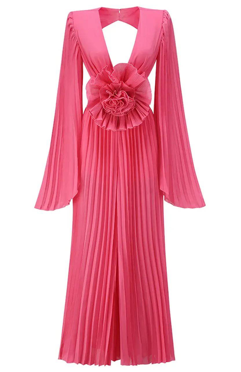 Robe longue rose Jalthea avec découpes et détails fleuris