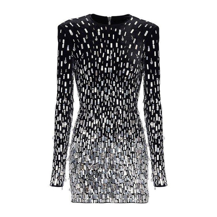 Janie Long Sleeve Crystal Embellished Mini Dress - Hot fashionista