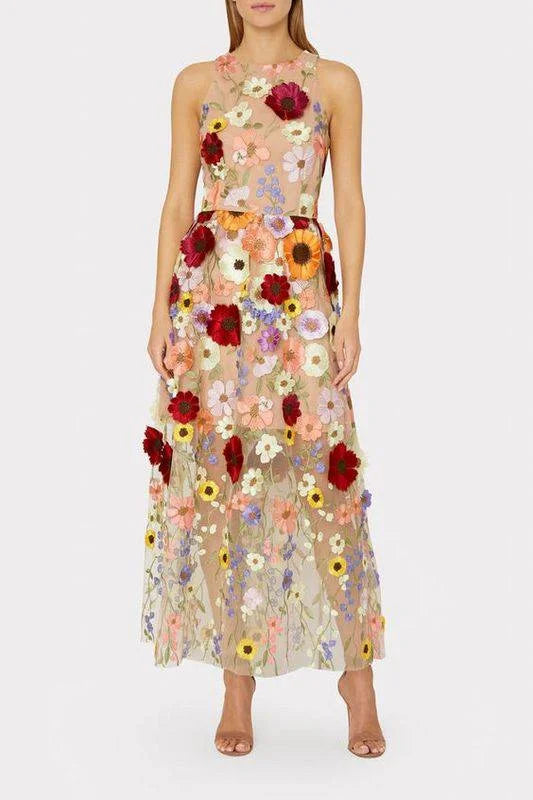 Janis Sleeveless Embroidered Floral Maxi Dress