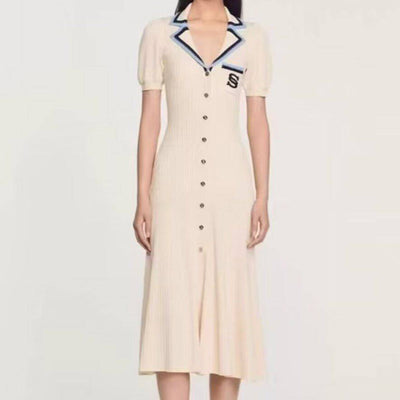 Jill Short Sleeve Embroidered Logo Button Down Knitted Midi Dress