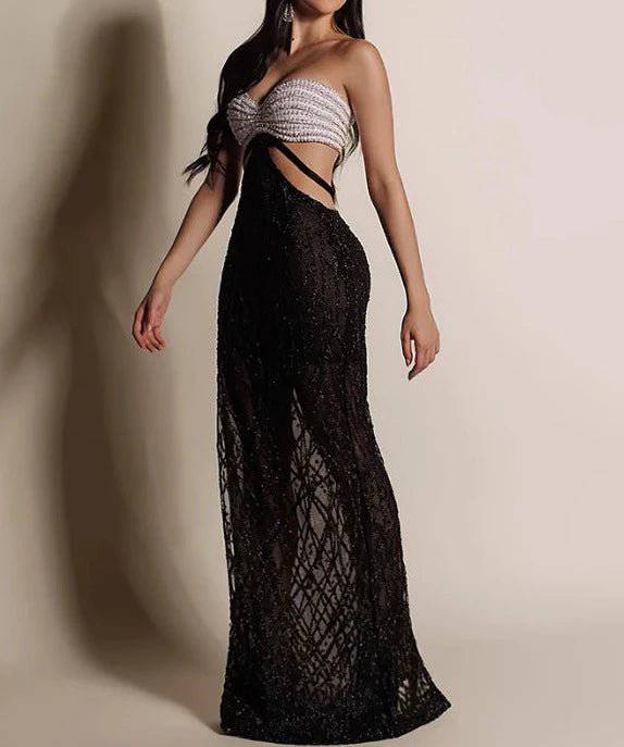 Joan Pearl Sequins Cut-Out Strapless Maxi Dress