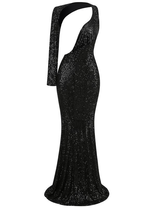 Katherine One Shoulder Sequins Maxi Dress - Hot fashionista