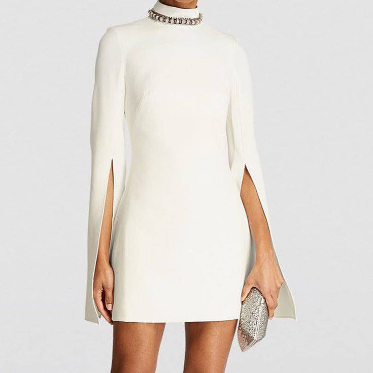 Katie Slit Long Sleeve Crystal Embellished Mini Dress - Hot fashionista