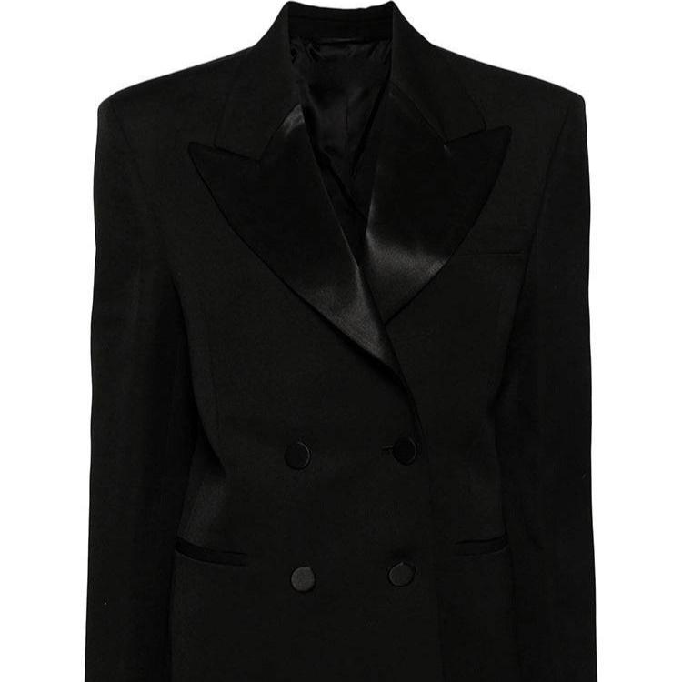 Robe blazer noire en laine ornée d'un nœud Kimberly