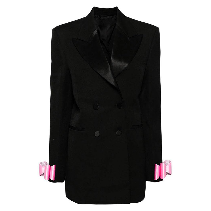 Robe blazer noire en laine ornée d'un nœud Kimberly