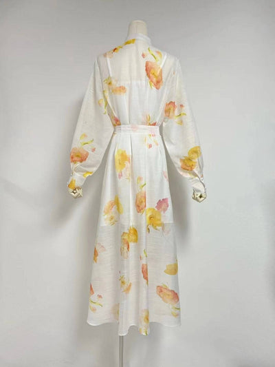 Robe longue boutonnée à fleurs et manches dolman Lanice