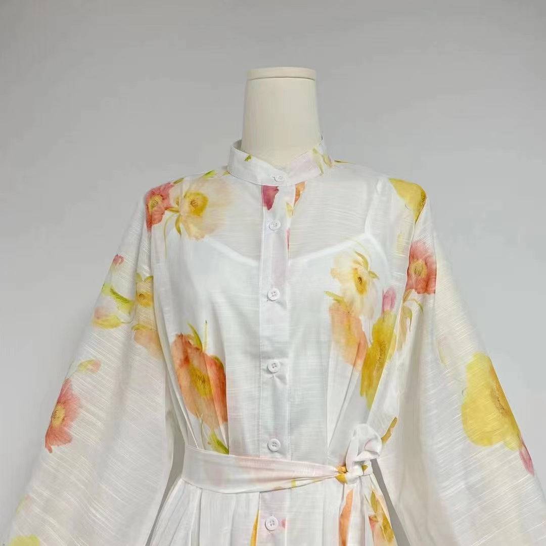 Robe longue boutonnée à fleurs et manches dolman Lanice