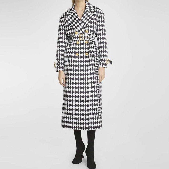 Laura Diamond Print Belted Trench Coat - Hot fashionista