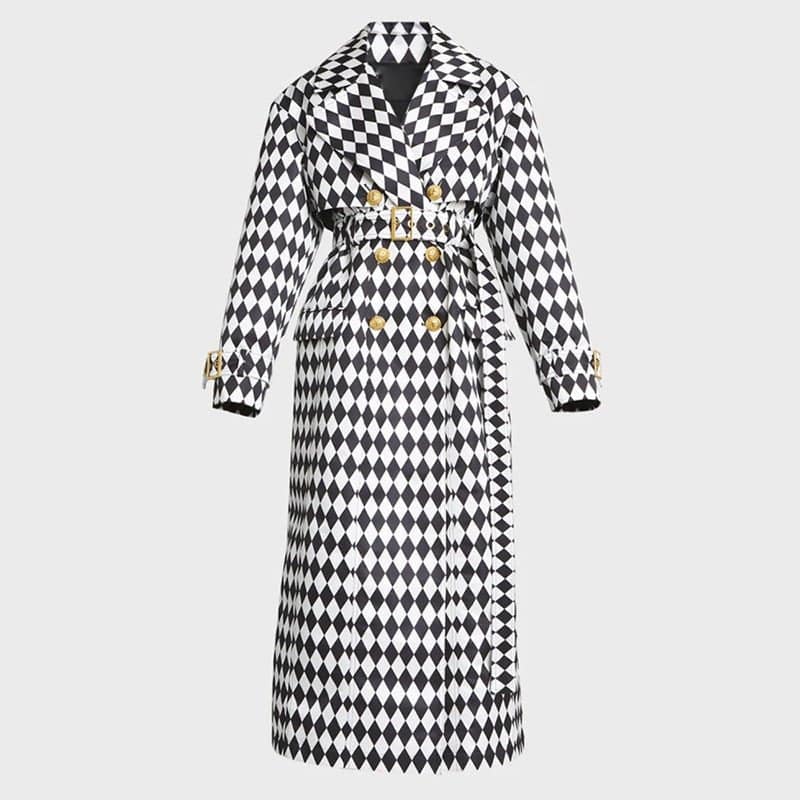 Laura Diamond Print Belted Trench Coat - Hot fashionista