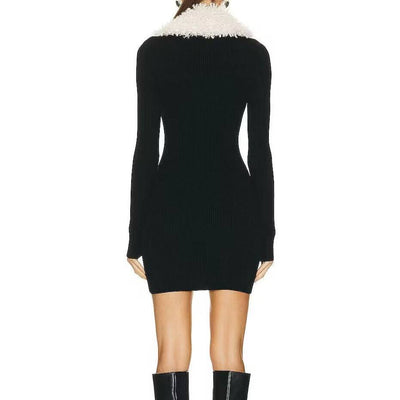 Layla Long Sleeve Wool Blend Zipped Knit Mini Dress