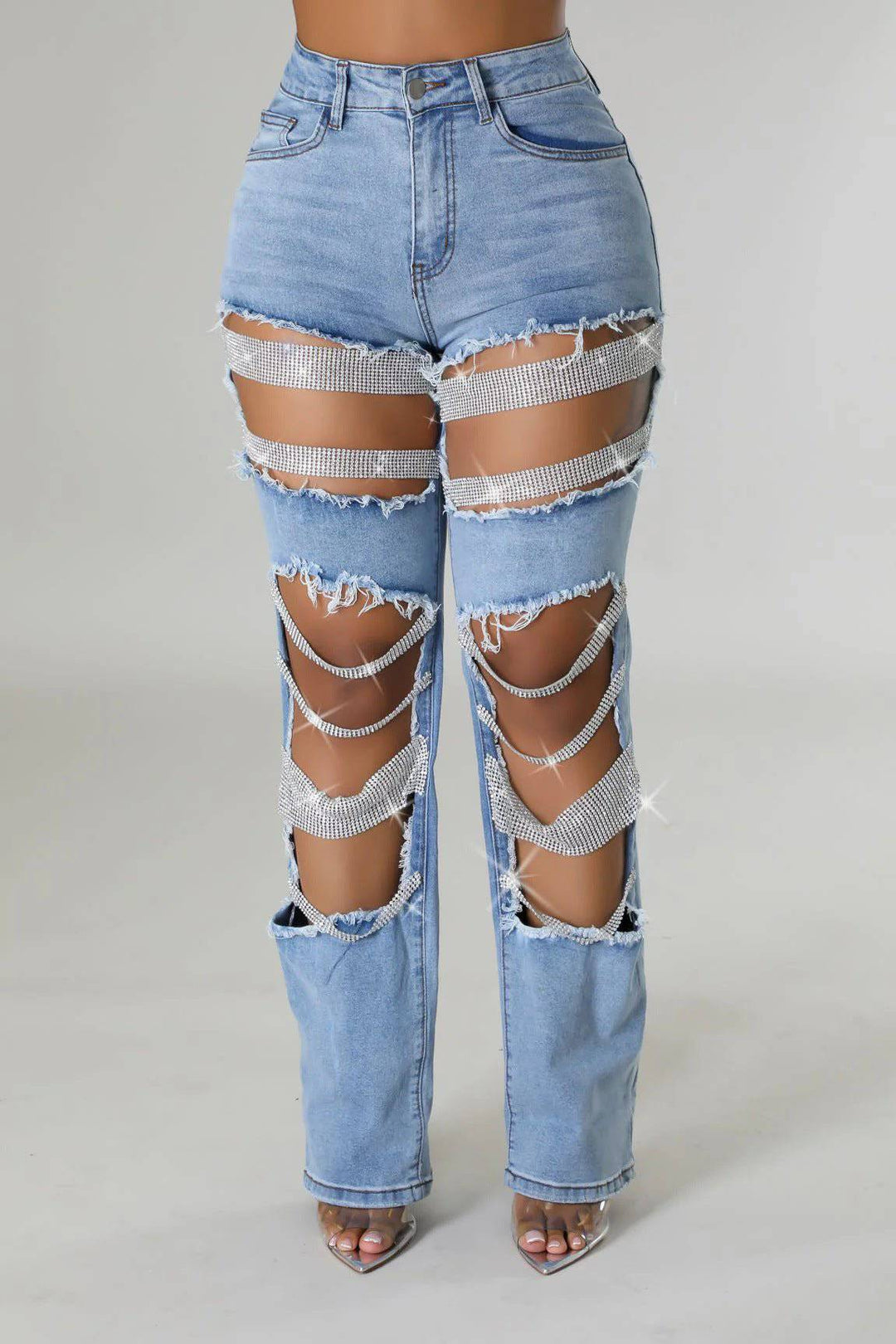 Lettie Rhinestone Ripped Jeans - Hot fashionista