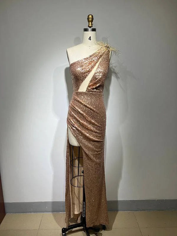 Lilian Sequin Slit Evening Maxi Dress