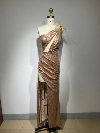 Robe longue de soirée fendue à sequins Lilian