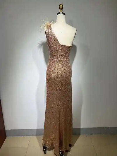 Lilian Sequin Slit Evening Maxi Dress