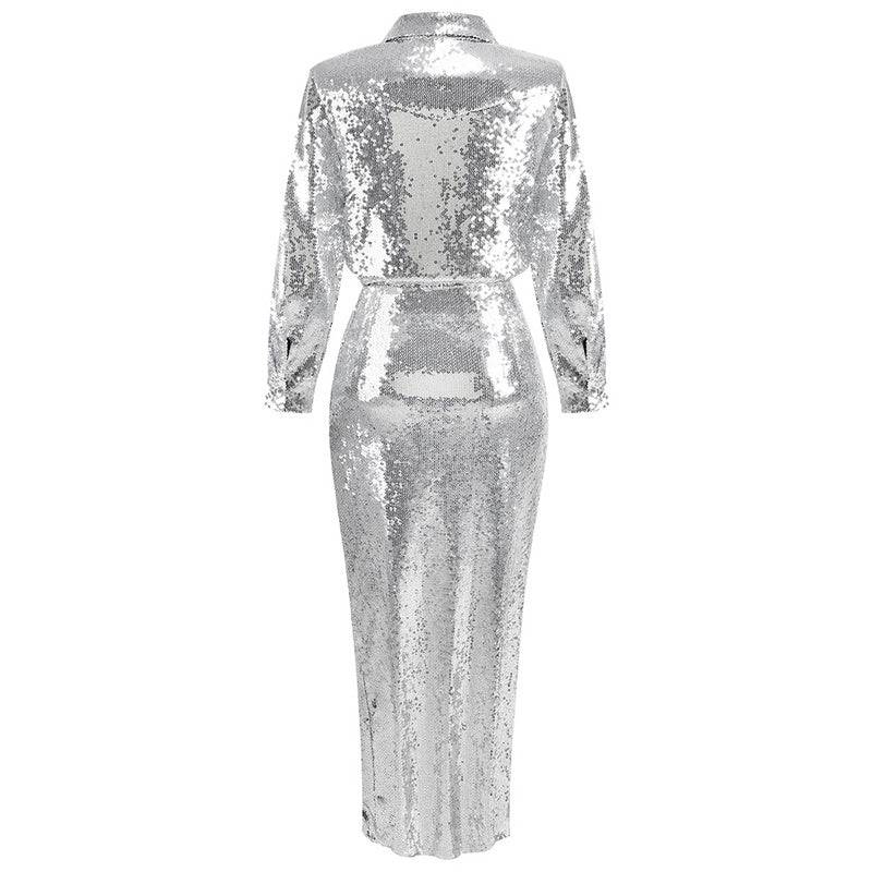 Linda Long Sleeve Sequin Two Piece Maxi Dress