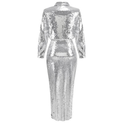 Robe longue deux pièces à sequins et manches longues Linda