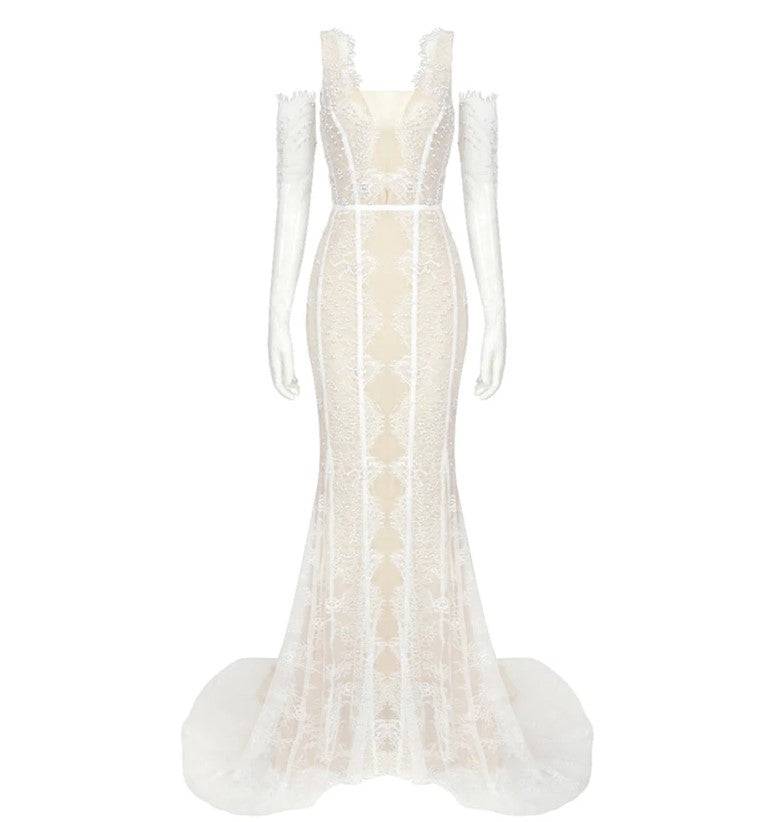 Robe longue transparente en dentelle Livia