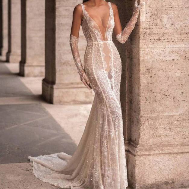 Robe longue transparente en dentelle Livia