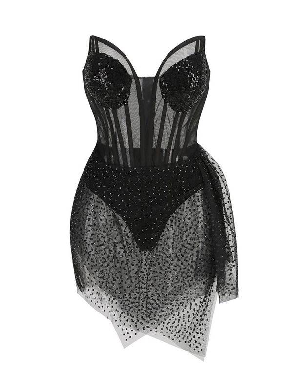 Louise Strapless Sequin Corset Draped Mini Dress - Hot fashionista