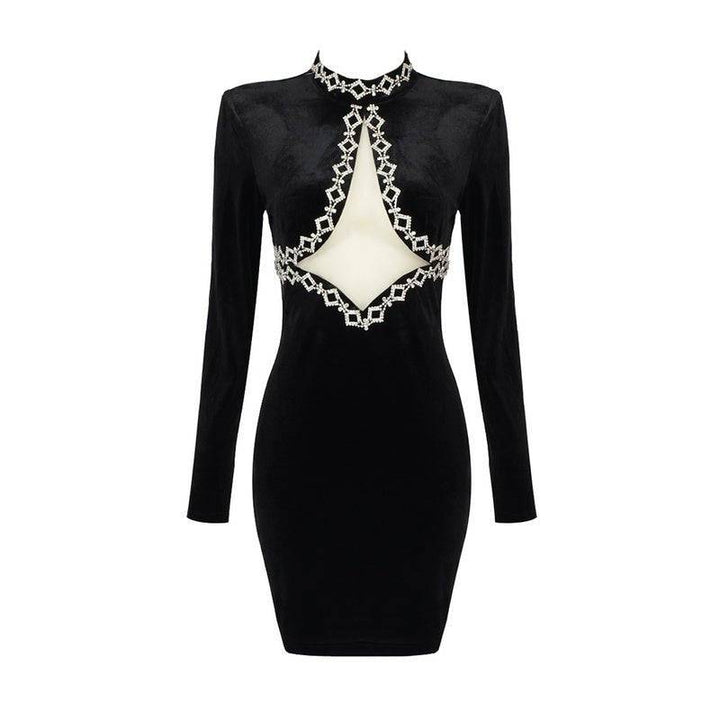 Lucille Long Sleeve Crystal Embellished Velvet Mini Dress - Hot fashionista