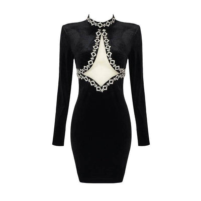 Lucille Long Sleeve Crystal Embellished Velvet Mini Dress