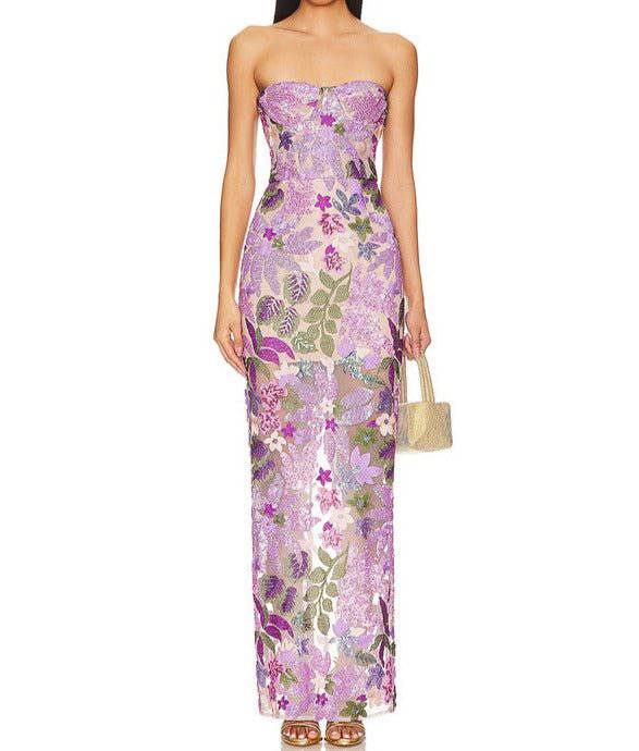 Lucyle Bandeau Floral Sequined Maxi Dress - Hot fashionista