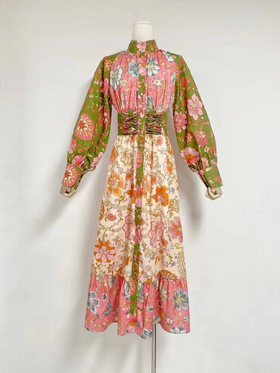 Robe mi-longue boutonnée à manches longues et à fleurs Marianna