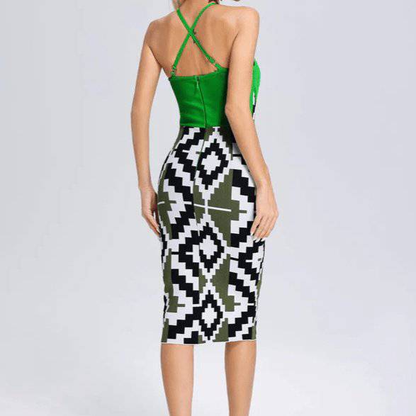 Marsha Cross Neck Corset Geometry Bandage Midi Dress - Hot fashionista