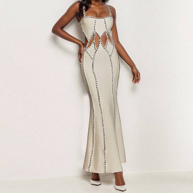 Martha  Spaghetti Strap Cut Out Diamond Embellished Maxi Dress - Hot fashionista