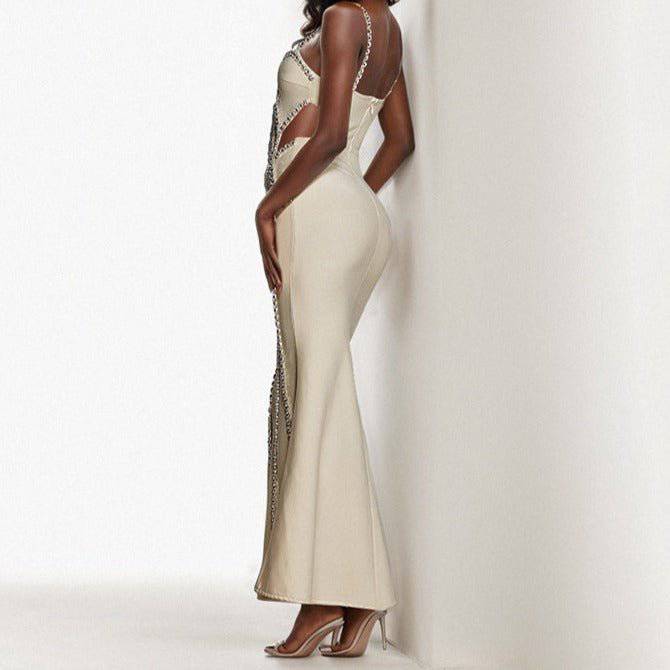 Martha  Spaghetti Strap Cut Out Diamond Embellished Maxi Dress - Hot fashionista