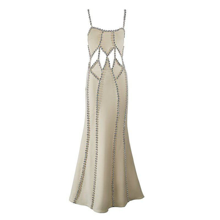 Martha  Spaghetti Strap Cut Out Diamond Embellished Maxi Dress - Hot fashionista