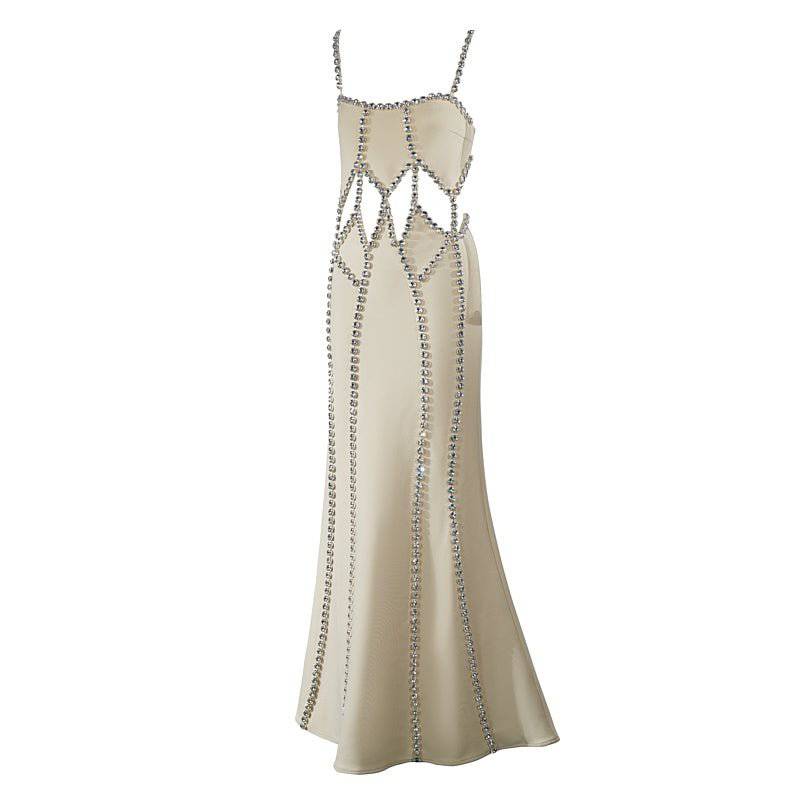 Martha  Spaghetti Strap Cut Out Diamond Embellished Maxi Dress - Hot fashionista