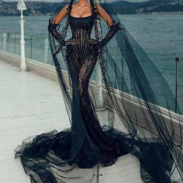 Mercilla Strapless Corset Lace Maxi Dress with Shawl - Hot fashionista