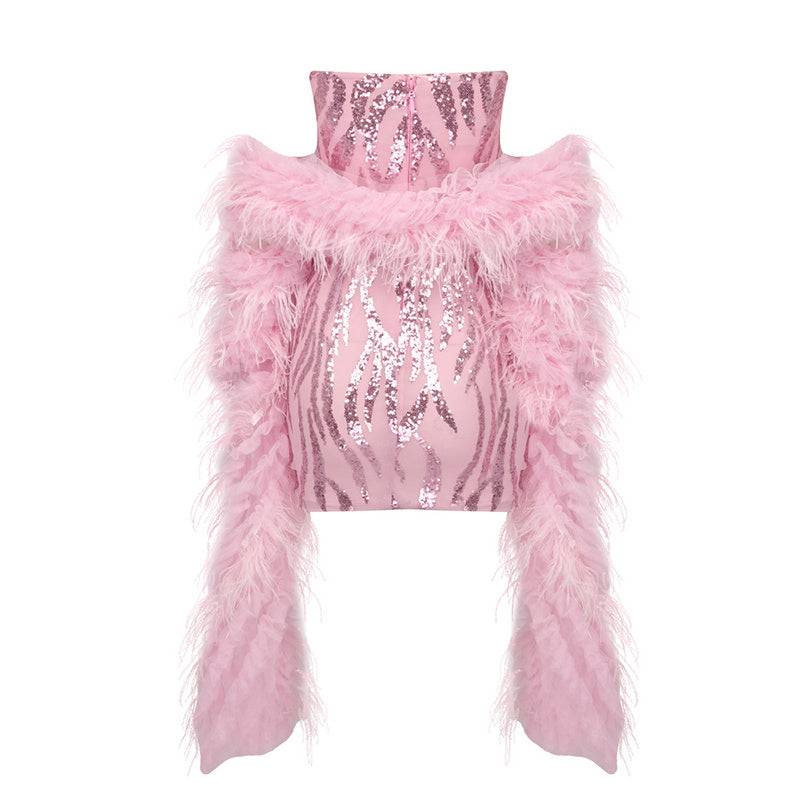 Mercina Strapless Crystal Sequins Corset Mini Dress with Feather Shawl - Hot fashionista