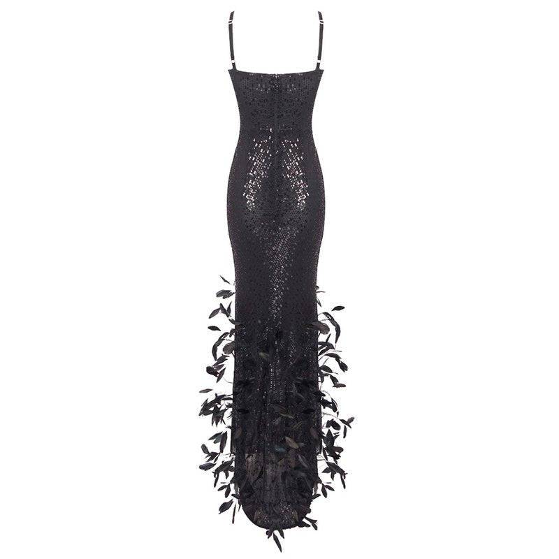 Miriam Sleeveless Crystal Feather Sequin Maxi Dress - Hot fashionista