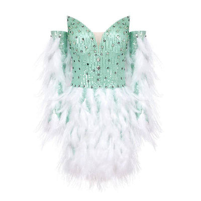 Robe courte bustier à ourlet en plumes Myra