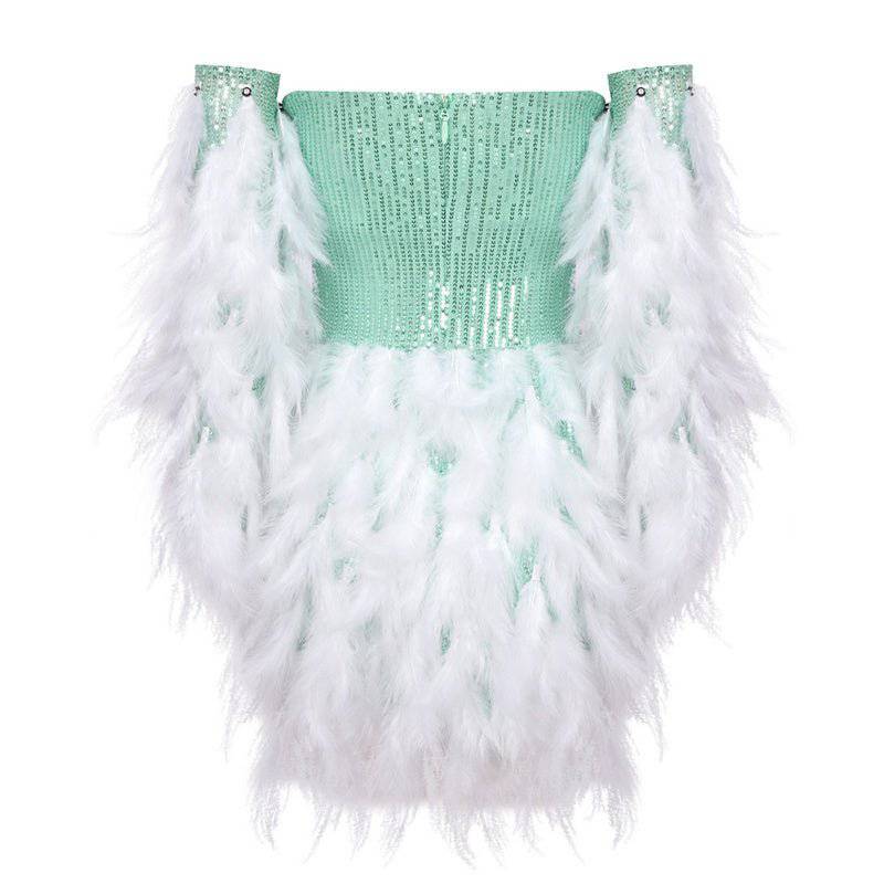 Robe courte bustier à ourlet en plumes Myra