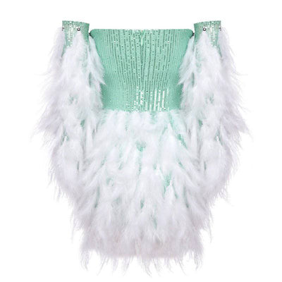 Myra Strapless Feather Hem Mini Dress