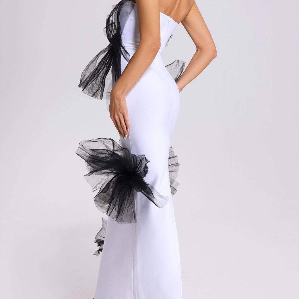 Norah Strapless Tulle Bow Maxi Dress