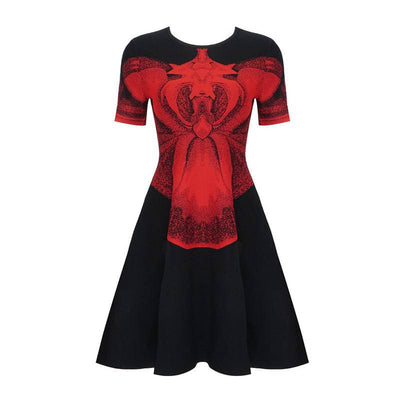 Robe courte en maille à ourlet évasé et imprimé orchidée Octavia