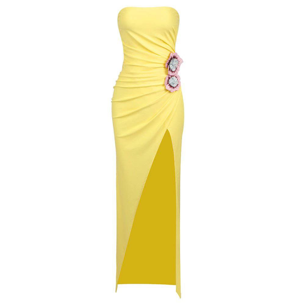 Patsy Ruched Fower Bandeau Maxi Dress - Hot fashionista